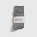 JONES + CO grey melange cashmere blend socks with wide ribbing and contrasting toe detail