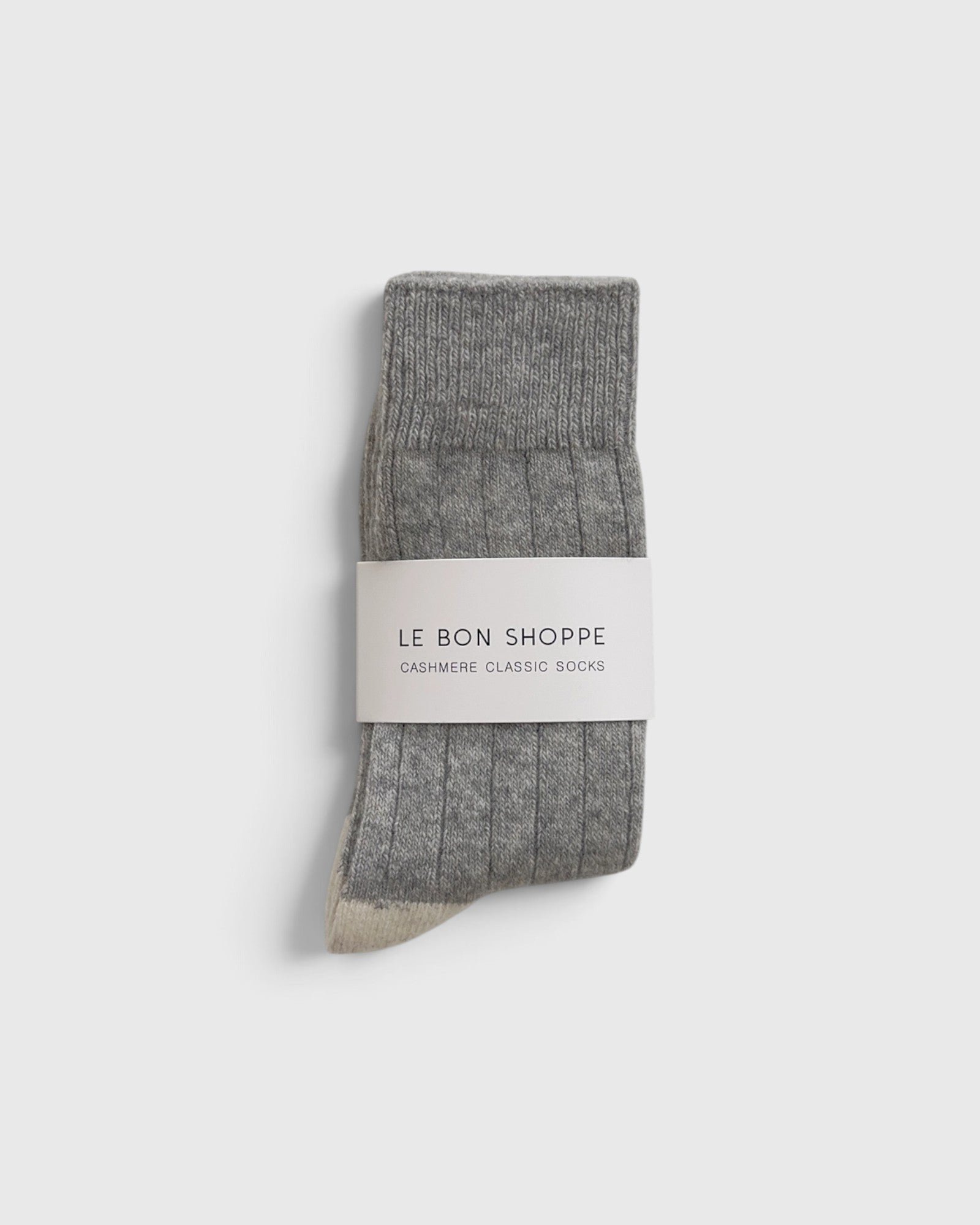 JONES + CO grey melange cashmere blend socks with wide ribbing and contrasting toe detail