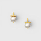JONES + CO Cloud and gold Forever Fave pebble pearl earrings with a grey mother of pearl and 14k gold T-bar wire.