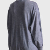 JONES + CO grey lightweight tissue cardigan worn by a model, back view showing long sleeves and relaxed fit
