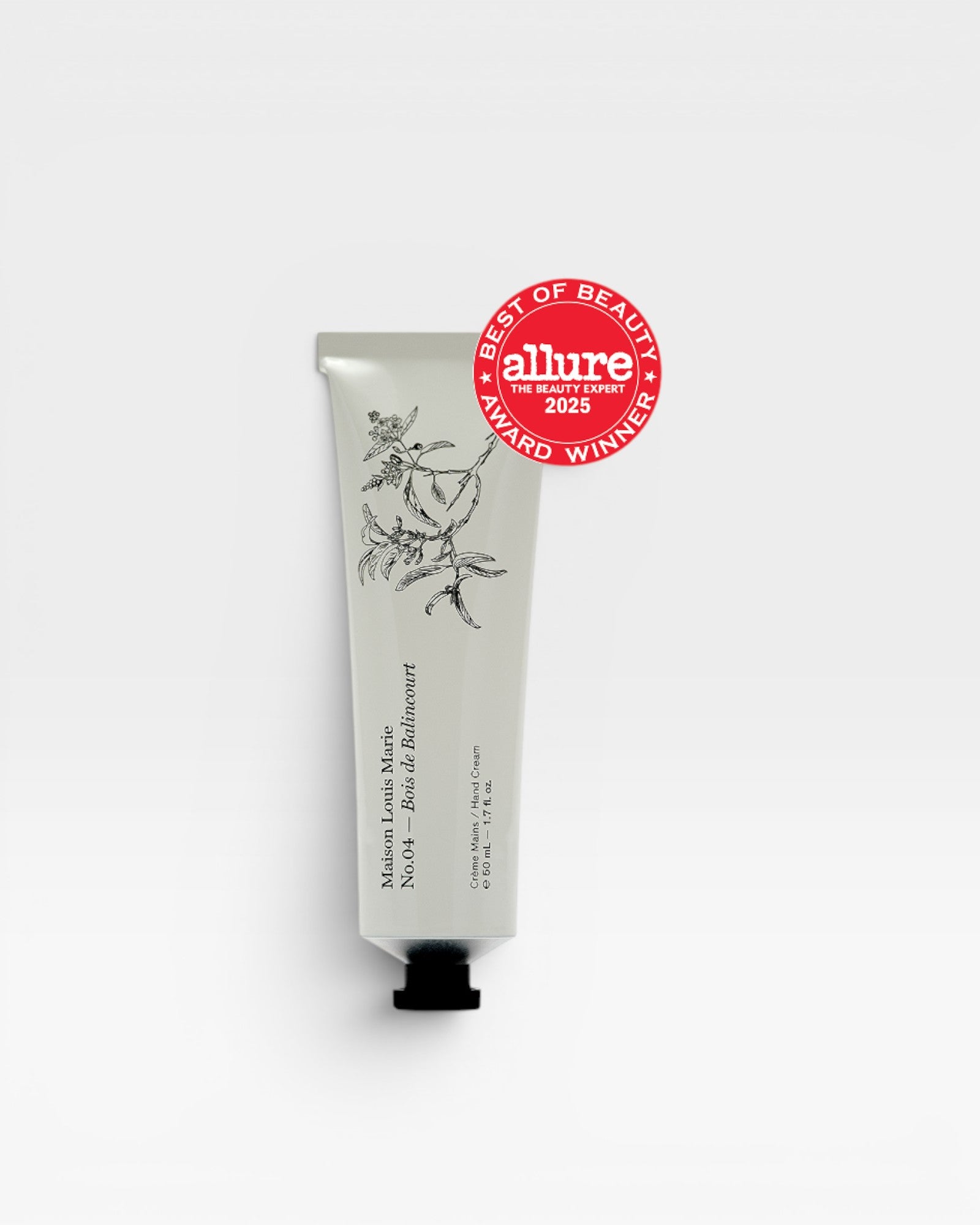 JONES + CO No.04 Bois de Balincourt hand cream tube with botanical illustration and Allure Best of Beauty Award winner badge.