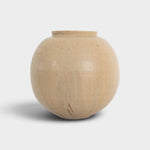 JONES + CO handthrown ceramic vase in a round, beige speckled finish, perfect as a sculptural home decor piece.