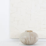 JONES + CO handthrown ceramic Vase No. 5 with a speckled beige glaze and organic rounded shape on a white surface.