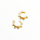 JONES + CO Havana Glow hoop earrings featuring raw Colombian emeralds set in 24K gold-plated brass.