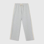 JONES + CO Claud relaxed heather grey cotton fleece track pants with ivory drawstring and side stripe detail