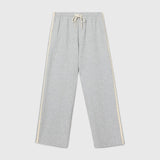 JONES + CO Claud relaxed heather grey cotton fleece track pants with ivory drawstring and side stripe detail