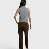 JONES + CO Fran polo tank in heather grey pointelle knit with a sleeveless cut and ribbed hem, back view.
