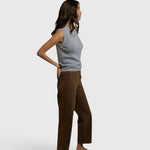 JONES + CO Fran polo tank in heather grey pointelle knit with a sleeveless cut and ribbed hem worn by a model