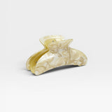 JONES + CO Grande Heirloom Claw Clip in marbled cream and pale yellow acetate, perfect for updos.