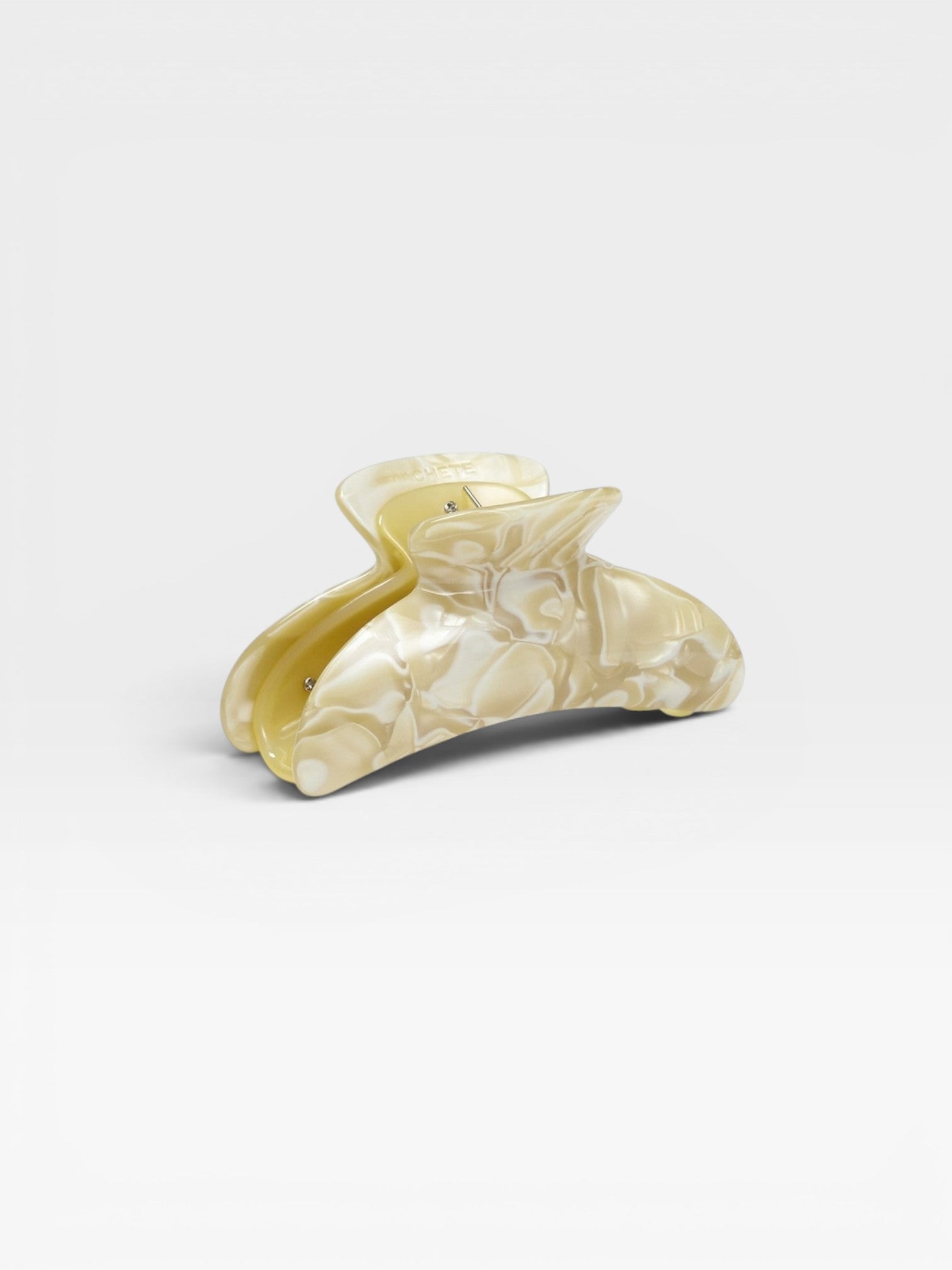 JONES + CO Grande Heirloom Claw Clip in marbled cream and pale yellow acetate, perfect for updos.