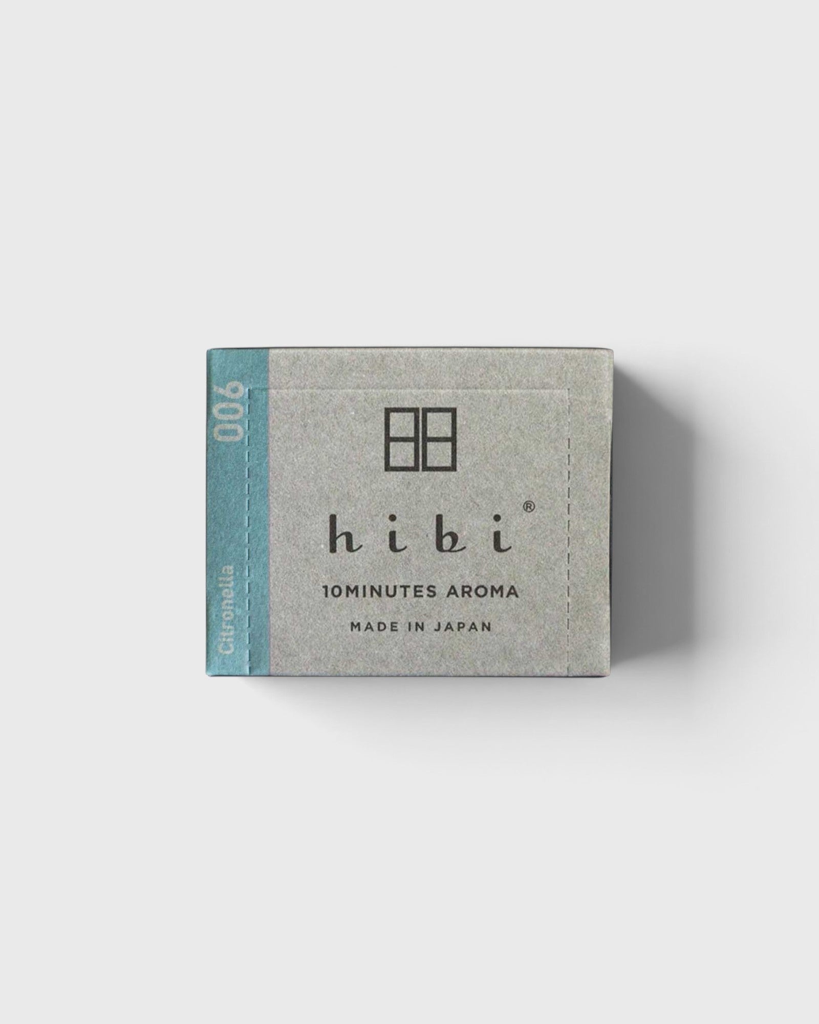 JONES + CO Hibi Citronella incense match box featuring a grey minimalist design with blue accent branding