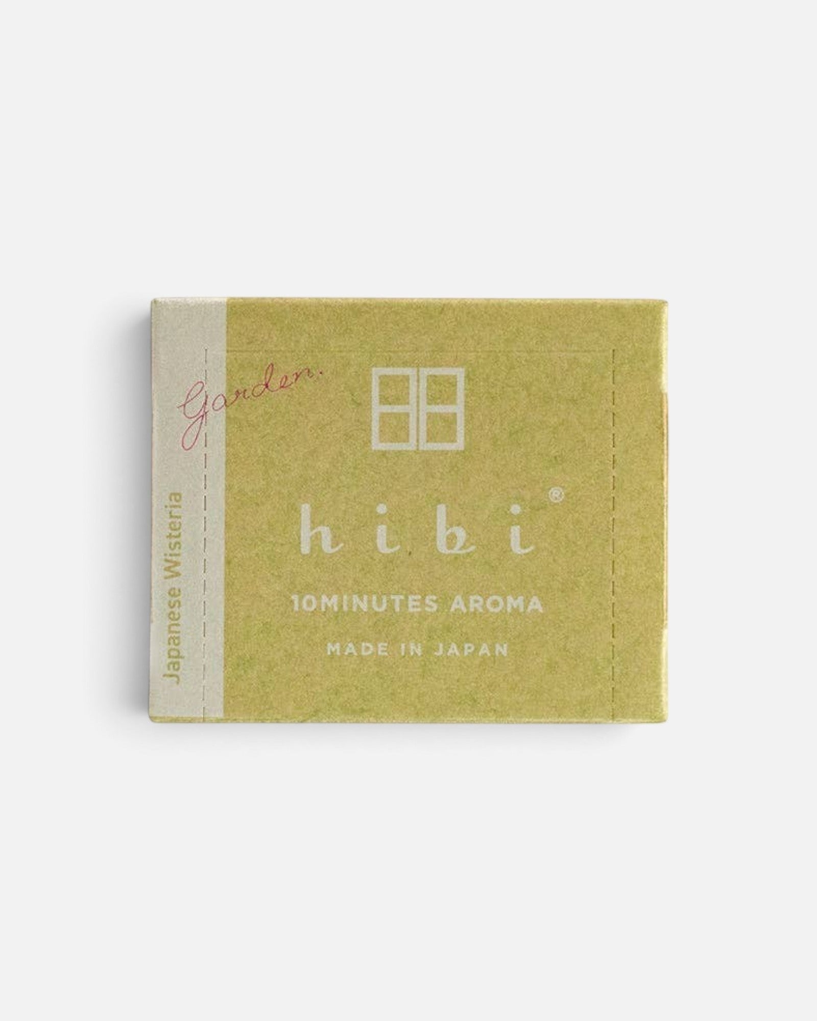JONES + CO Hibi Japanese Wisteria incense matchbox in olive green packaging with floral aroma branding