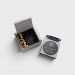 JONES + CO Hibi lavender incense matches in a grey box with black matchsticks, providing a 10-minute floral aroma.