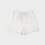 JONES + CO white linen shorts with drawstring waist and relaxed fit.