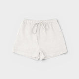 JONES + CO white linen shorts with drawstring waist and relaxed fit.