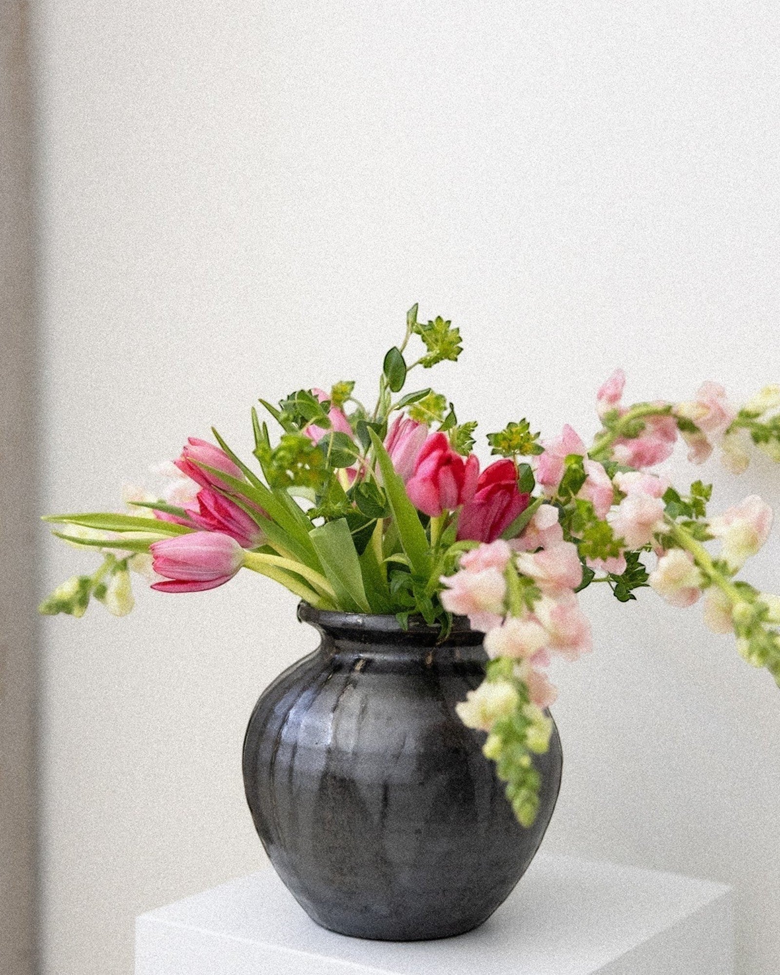 JONES + CO Ink Ceramic Vase with subtle texture, handmade by designer Nishi. Features a deep, inky glaze.