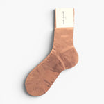 JONES + CO Italian Laminated Socks - Rosa. Ribbed silk socks with a shimmering rose gold metallic foil overlay.