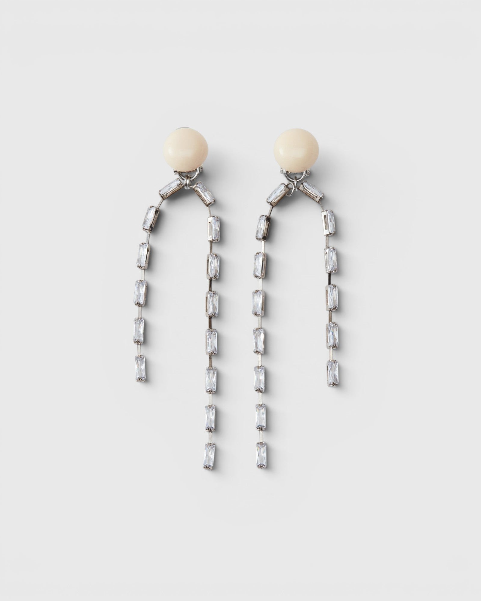JONES + CO Rachel Comey ivory acrylic and baguette crystal drop earrings on nickel-free plated brass