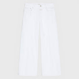 JONES + CO Jayla ivory white wide-leg jeans in lightweight rigid denim with a mid-rise waist and five-pocket design.