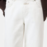 JONES + CO Jayla ivory white wide-leg jeans in lightweight rigid denim with a mid-rise waist and five-pocket design.