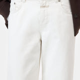 JONES + CO Jayla ivory white wide-leg jeans in lightweight rigid denim with a mid-rise waist and five-pocket design.