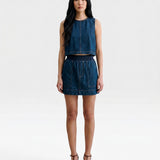 JONES + CO Jalen shorts in muddy indigo denim with elastic waist and patch pockets. Relaxed fit.