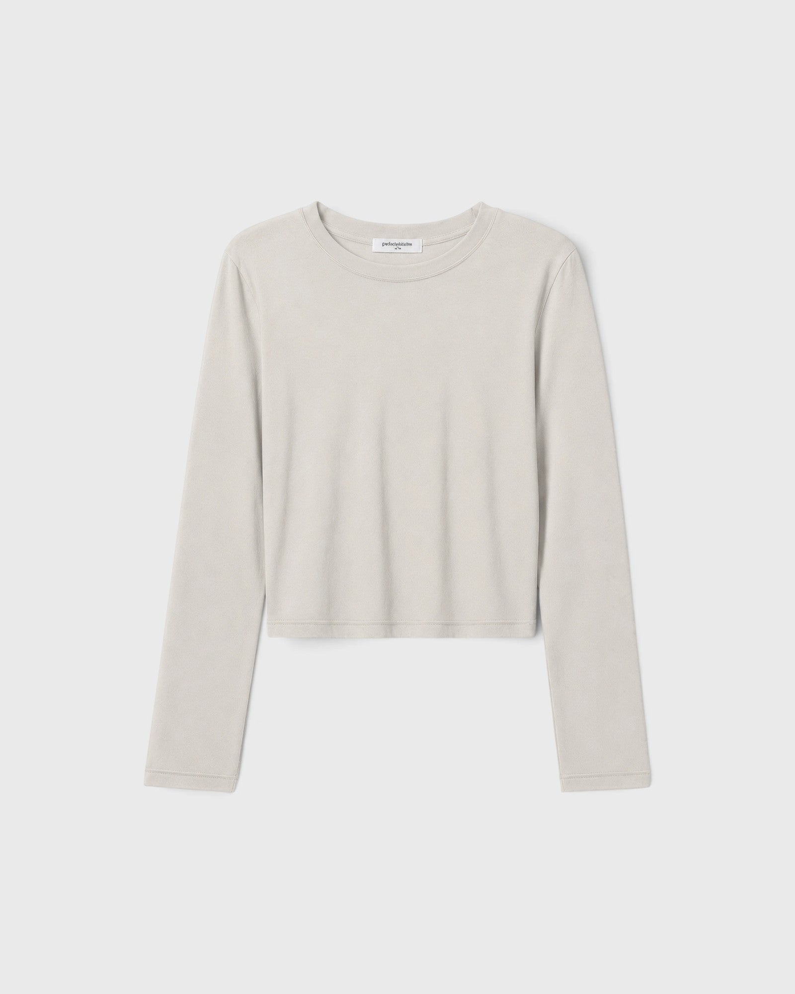 JONES + CO Jamie long sleeve tee in whitecap grey recycled cotton with a flattering body-skimming fit.