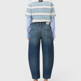 JONES + CO Jazzie barrel jeans in dark blue denim with a cropped leg and five-pocket design, back view