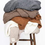 JONES + CO Jones Blanket in oatmeal, grey, bark, and cream alpaca wool blend. Medium weight throw.