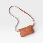 JONES + CO Kaanapali crossbody bag in maple pebble leather with gold hardware and adjustable strap.