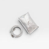 JONES + CO Kaanapali Crossbody in silver metallic aniline leather with detachable strap. Envelope flap closure.