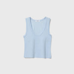 JONES + CO Khara U-neck tank top in powder blue soft cotton with a bra-friendly design and waist-length fit.