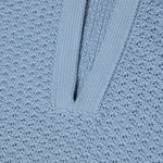 JONES + CO dove blue organic cotton knitted jersey with 3D effect stripe pattern and V-neck.