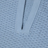 JONES + CO dove blue organic cotton knitted jersey with 3D effect stripe pattern and V-neck.