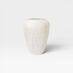 JONES + CO large handthrown ceramic vase with unique ash glaze, off-white with natural variations.