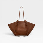 JONES + CO Large Mochi tote bag in brown embossed sierra leather with organic curves and knot details.