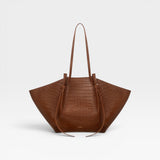 JONES + CO Large Mochi tote bag in brown embossed sierra leather with organic curves and knot details.