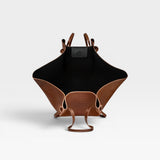 JONES + CO Large Mochi tote bag in brown embossed sierra leather with organic folds and a black interior