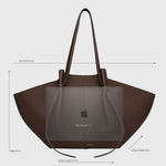 JONES + CO Large Mochi tote bag in brown embossed sierra leather with organic curves and knots, shown with 13-inch laptop