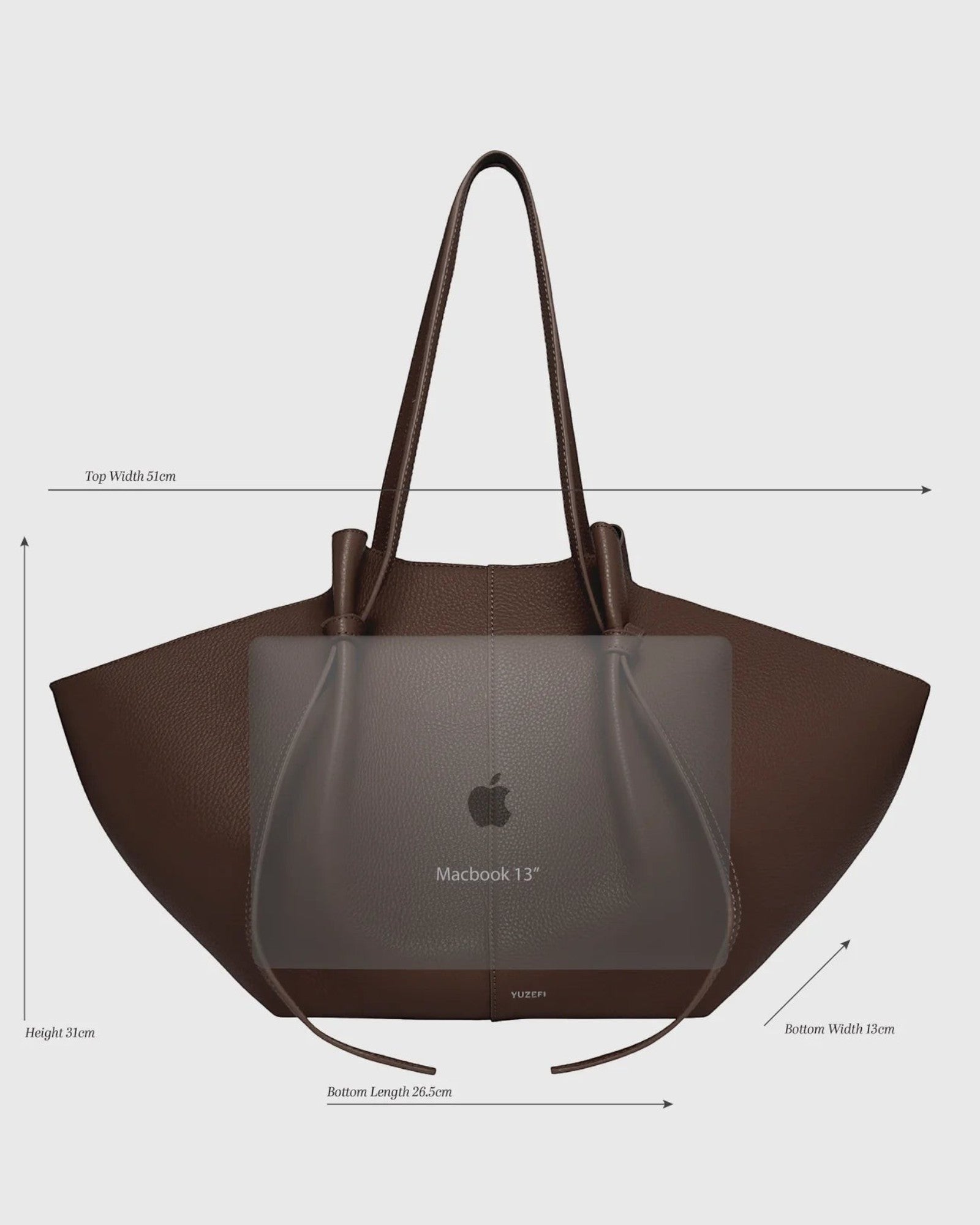 JONES + CO Large Mochi tote bag in brown Italian fennel suede with organic curves and knotted handle details