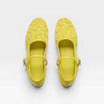 JONES + CO Laurel Mary Jane flats in lime jacquard mesh with buckle strap. Handcrafted in Spain.