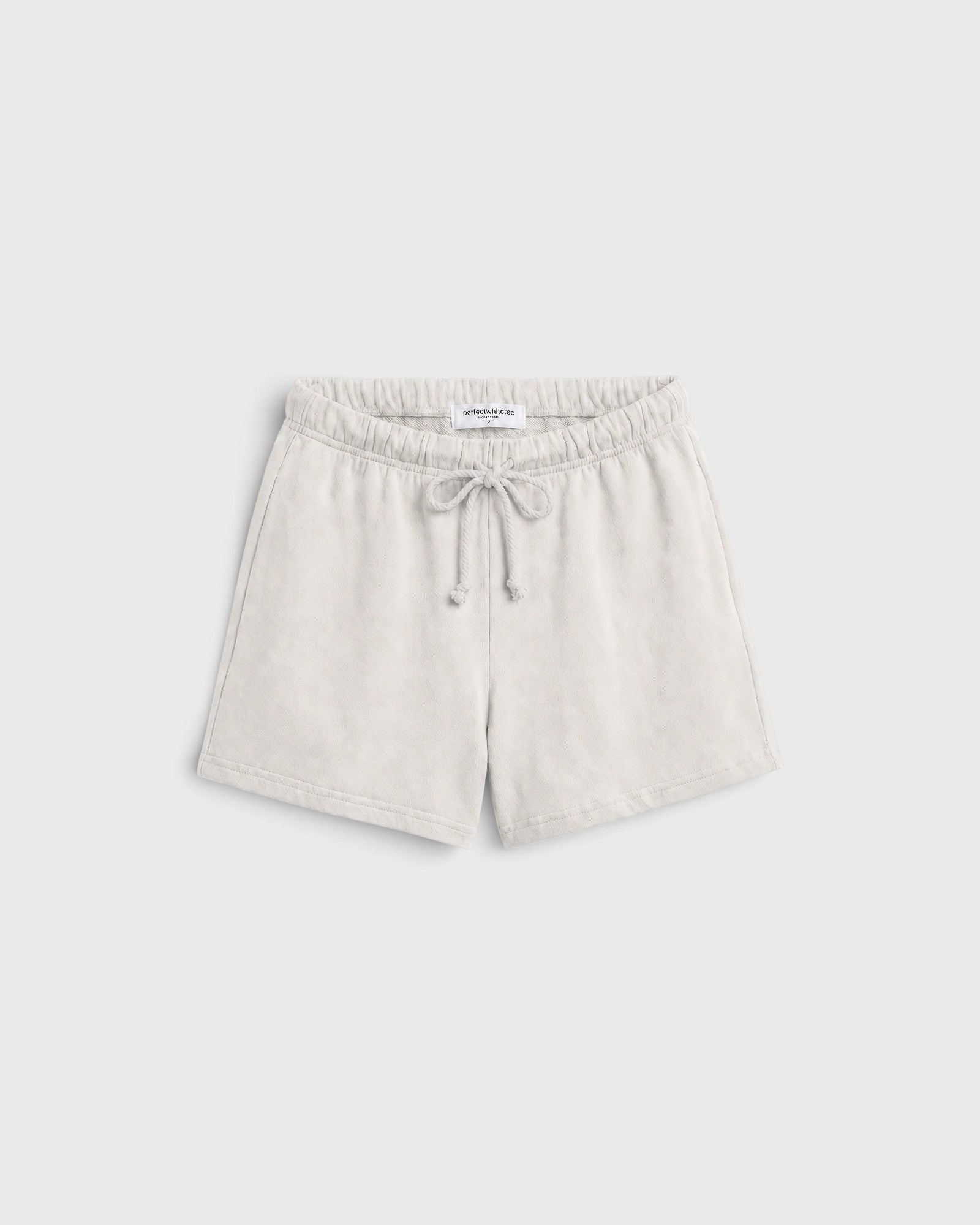 JONES + CO Layla French Terry lounge shorts in Whitecap Grey with an elastic waistband and natural drawcord.