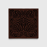 JONES + CO Linea scarf in espresso brown silk crêpe de Chine with a black hand-printed abstract swirl pattern.