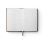 JONES + CO Open Journal with lined pages and a ribbon bookmark, shown open against a white background.