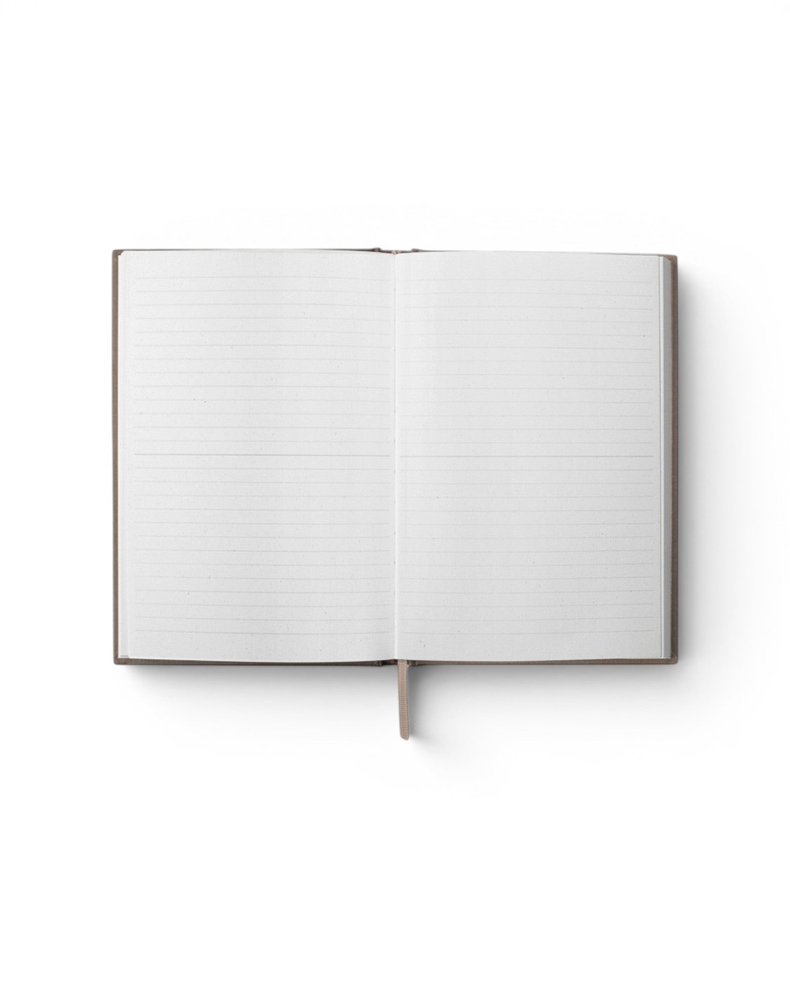 JONES + CO Open Journal with lined pages and a ribbon bookmark, shown open against a white background.