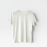 JONES + CO Bo Linen Blend Tee in Salt. A relaxed fit, crew neck, short-sleeve t-shirt with a sheer, textured finish.