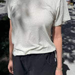 JONES + CO Bo Linen Blend Tee in Salt. Relaxed fit, crew neck, short sleeves, textured, sheer fabric.