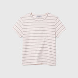 JONES + CO Lisa Tee in natural with thin horizontal stripes, crafted from soft recycled cotton with a crew neckline.