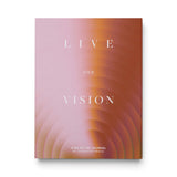 JONES + CO Live Your Vision guided journal with a pink and orange gradient circular design on the cover