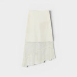 JONES + CO Louis Crochet Skirt in coconut white. Asymmetrical hem with crochet detailing.